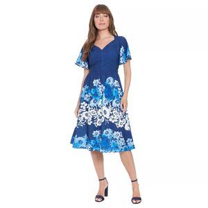 London Times Flutter Sleeve Sweetheart Neck Fit & Flare Dress, 14